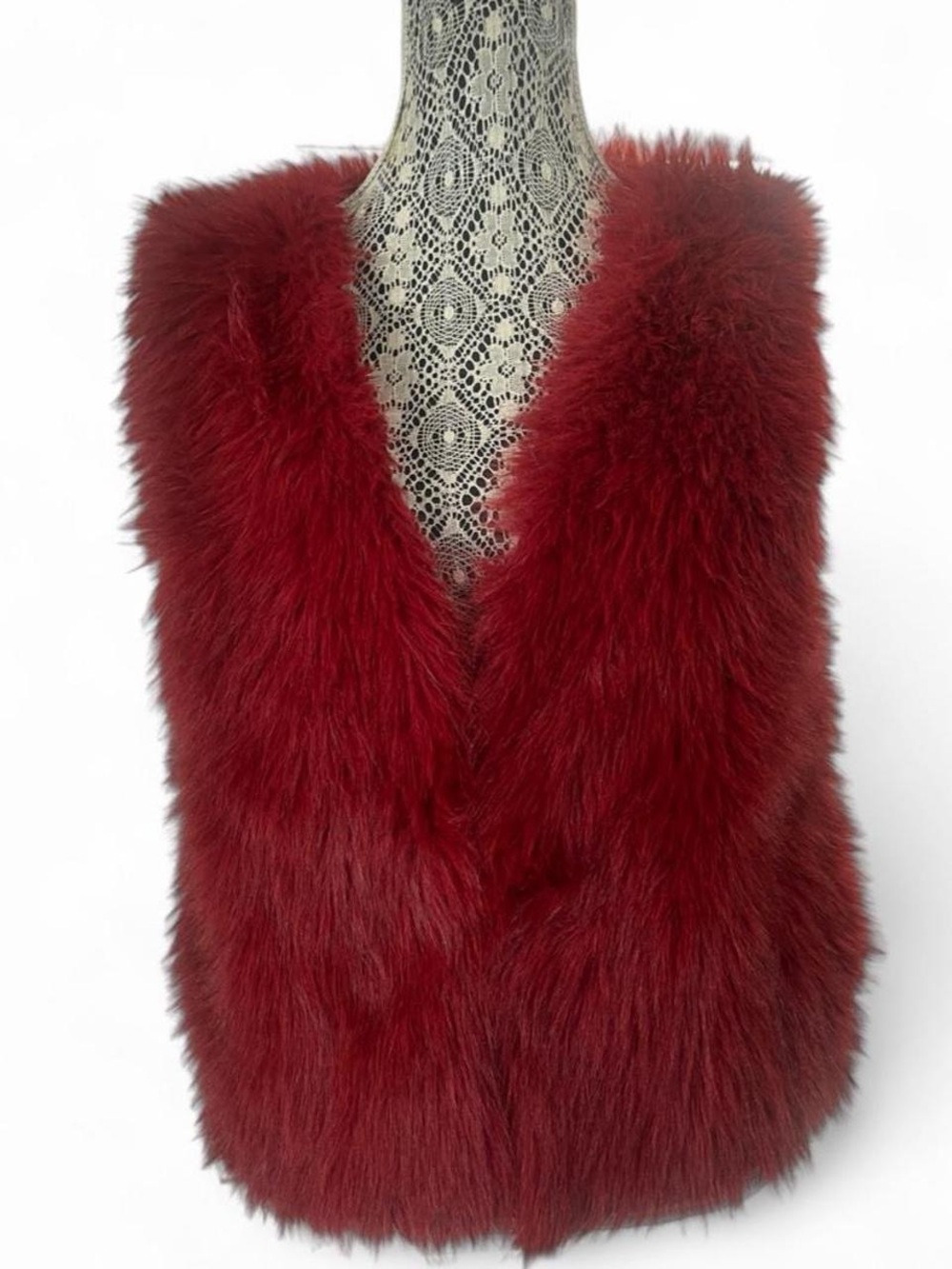 Plush Red Faux Fur Vest - Sleeveless Layering Coat